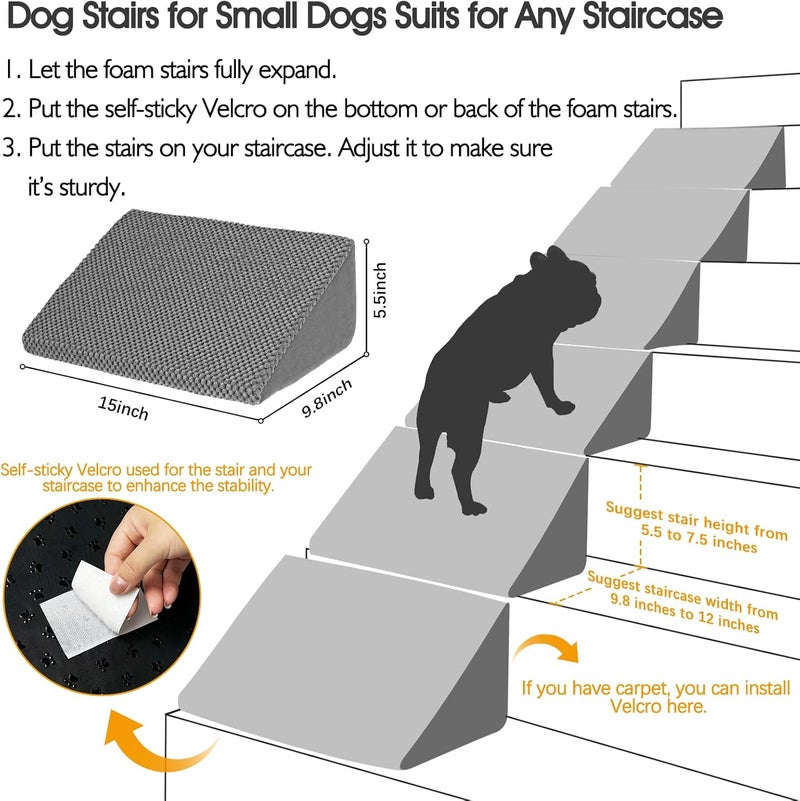 INRLKIT 40D Dog Ramp for Stairs Suits for Small Dogs Cats, Pet Steps Stairs for Staircase Stairs with Anti-Slip Bottom and Self-Sticky Pads to Fix Suitable for Dogs Cats Grey(3Pcs, Grey) - Image 3